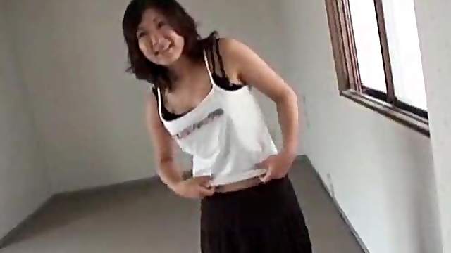 Asian steps into the house and strips