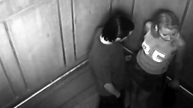 Elevator security cam gets couple fucking