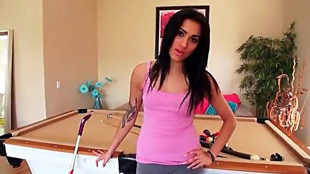 Chick in skintight pants cleans the house