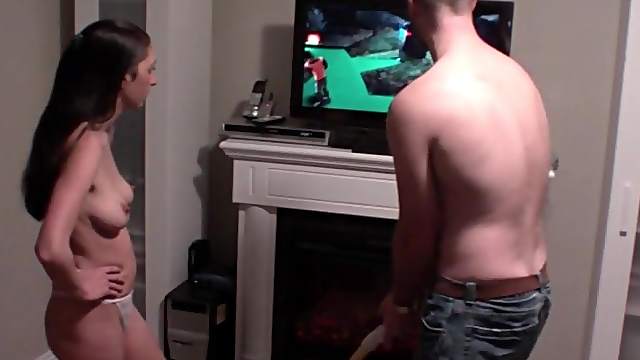 Couple plays Wii Golf and fools around