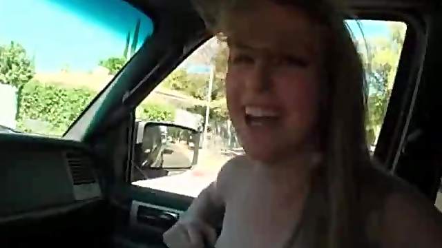 Cute girl sucks his dick as he drives around