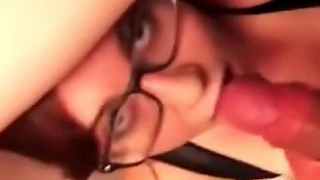 Sexy GF in glasses takes his facial cumshot