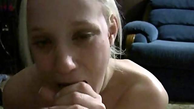 Small tits blonde GF strips and sucks his dick