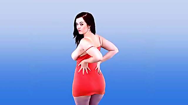 Voluptuous dancing girl in a sexy skintight dress