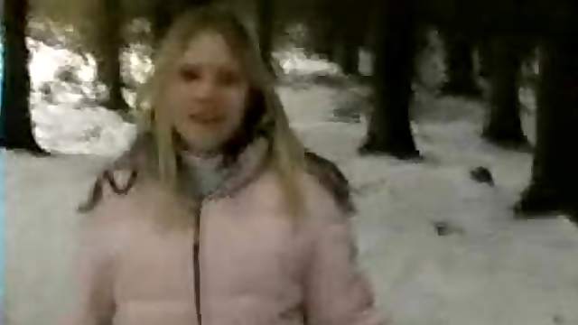 Girl gives blowjob in the winter