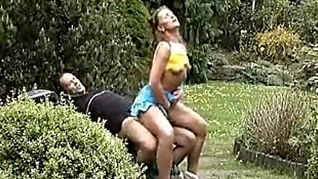 Chick seduces the gardener for his dick