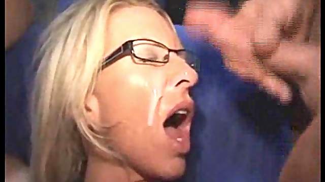 Milf in glasses is soaked in cum