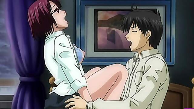 Uniformed cutie gives blowjobs while fingerbanging in a naughty anime scene