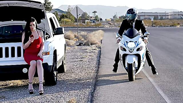 Dirty Johnny gets a taste of sassy Cassie's phony boobs in a sloppy BJ